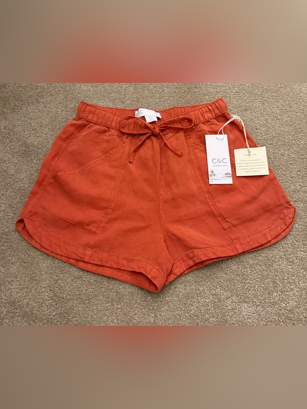 C &C California Women's Burnt Orange Linen Shorts Size 2 Rope Tie NWT